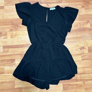 She + Sky Black V-Neck Romper with Keyhole